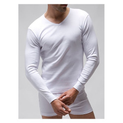 Camiseta termal manga larga cuello en pico de poliéster 1x1